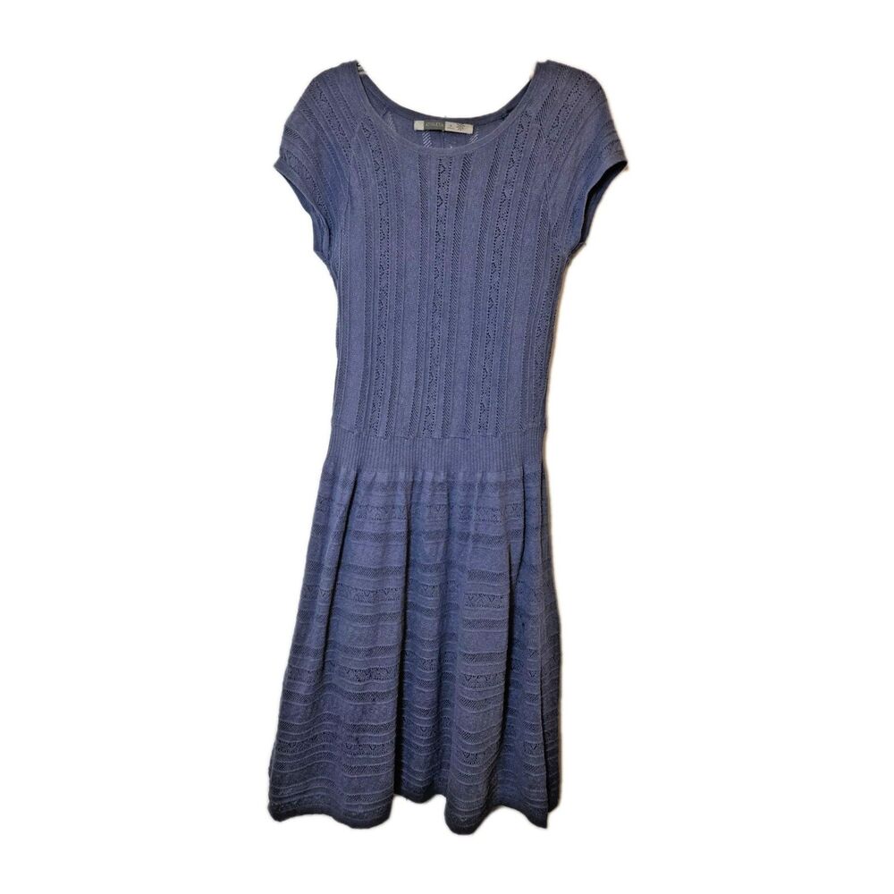 Athleta Downtown Cap Sleeve Dress Cotton Pointelle Eyelet Women's M Blue Travel